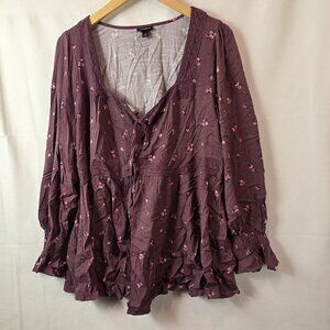 Torrid women's shirt Babydoll Rayon Slub Lace Trim Plus Size 1X Floral